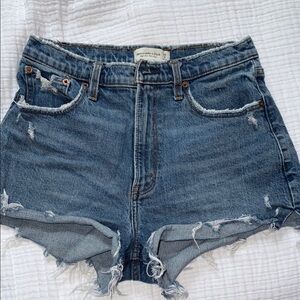 Abercrombie Blue Jean Shorts Distressed Frayed Hem